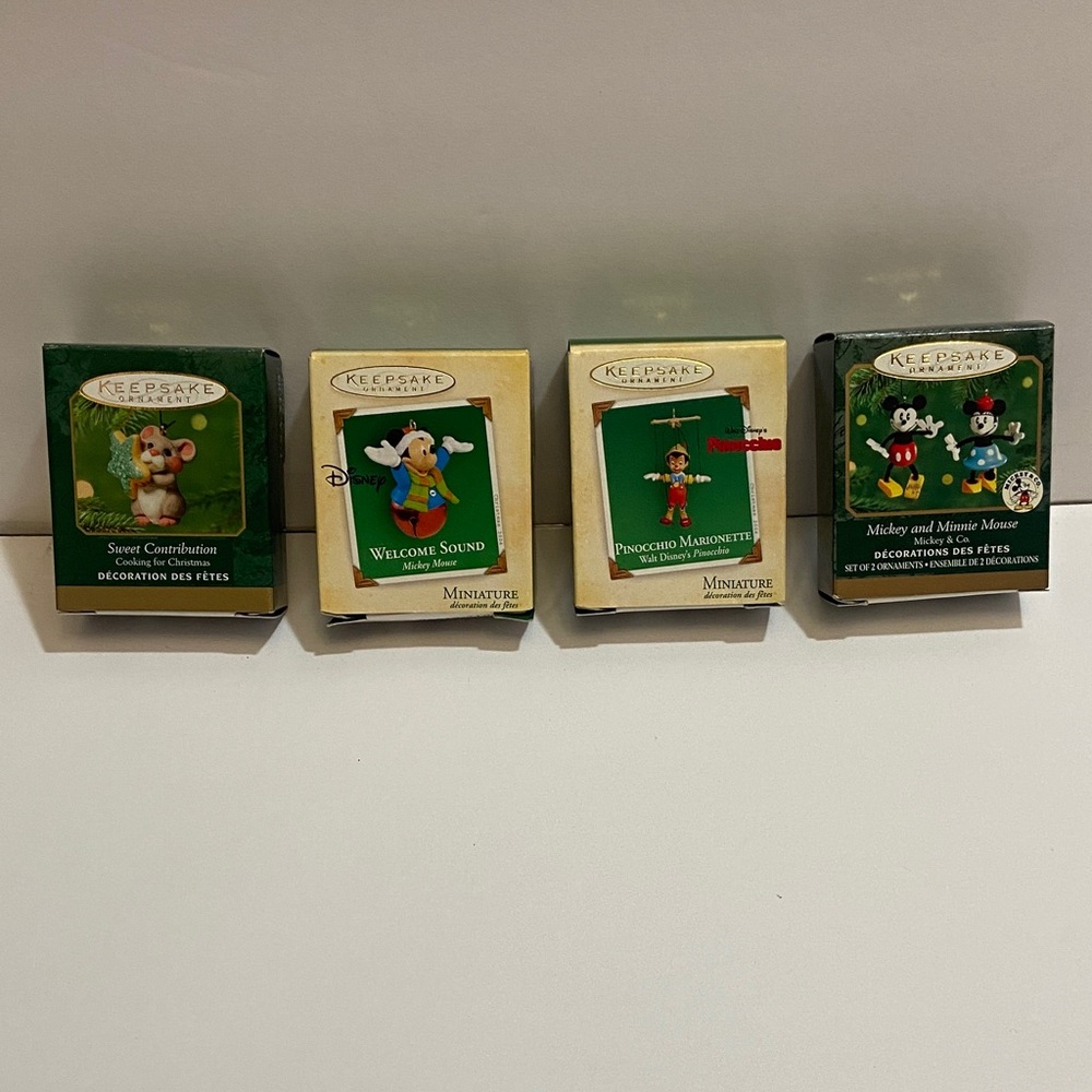 Hallmark Miniature Ornament Collection set of 4!  A cookie mouse and 3 Disney